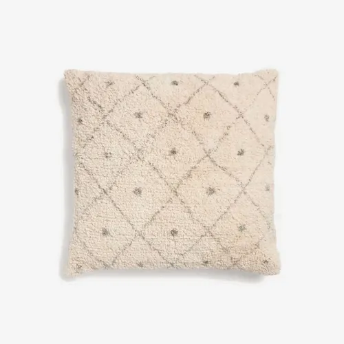 Almohadón Zita 100% algodón pelo beige con rombos y puntos azul - 50 x 50 cm en Beige - Textiles, Uruguay | Kavehome