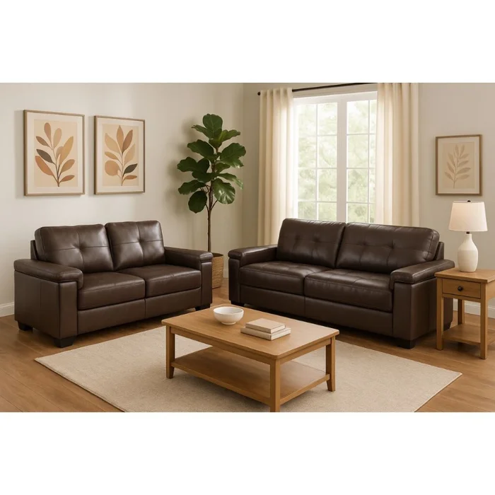 Juego de living 3+2 EcoCuero en Marrón - Sillones y sofás, Uruguay | La Cueva Muebles