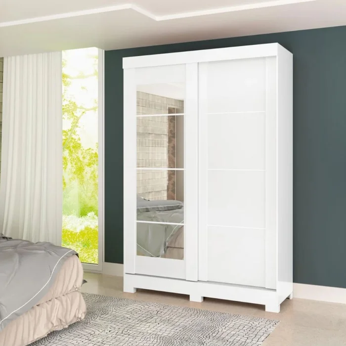 Ropero 2 puertas corredizas con espejo en Blanco - Roperos y placares, Uruguay | La Cueva Muebles, vista 2