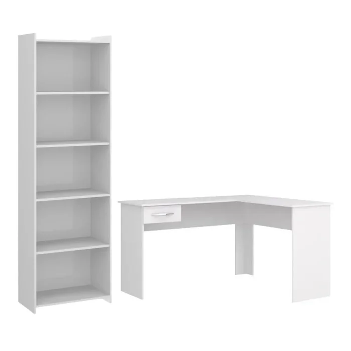 Promo Escritorio Esquinero + Biblioteca 5 Estantes - Blanco en Blanco - Bibliotecas, Uruguay | La Cueva Muebles, vista 5