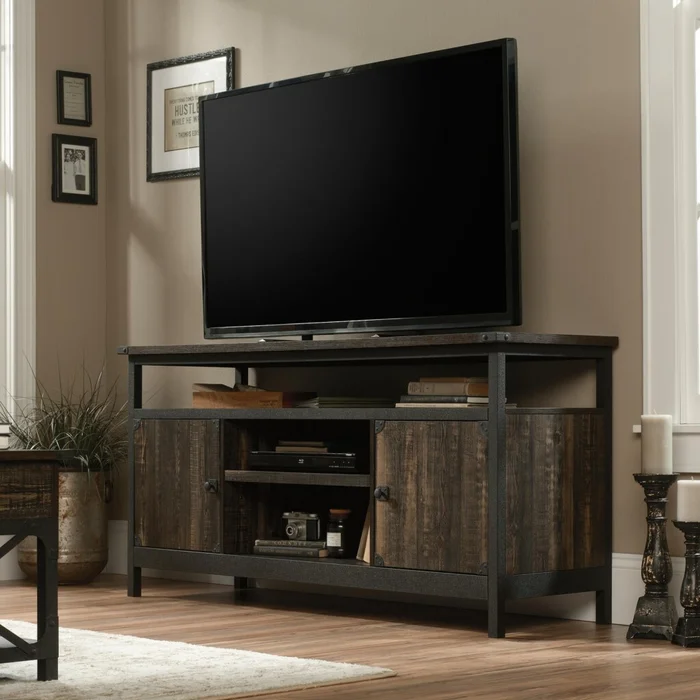Rack para TV - Sauder - Linea Steel River - Nogal en Marrón - Muebles para TV, Uruguay | Rústico Hogar