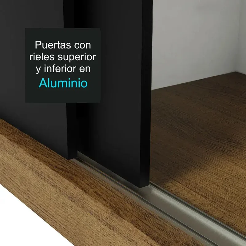 Ropero Placard Matrimonial Reno 180CM Pareja con 1 Espejo 3 Puertas Corredizas en Rustic/Negro - Roperos y placares, Uruguay | Balton, vista 20