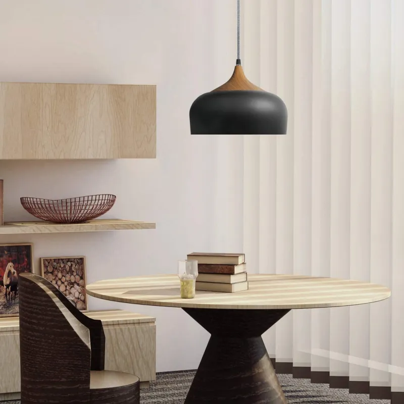 Campana estilo nórdico de aluminio y símil madera - Negra en Negro - Lámparas colgantes, Uruguay | Iluminica