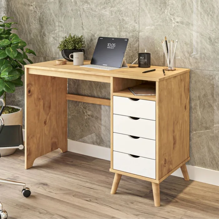 Escritorio 4 Cajones 1 Nicho - Linea Dublin en Madera natural - Escritorios, Uruguay | Rústico Hogar