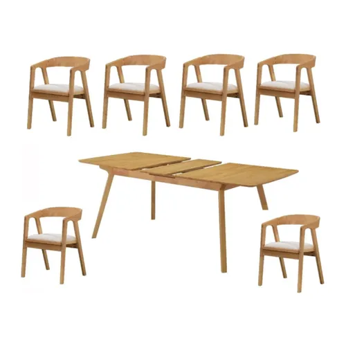 Juego de Comedor Ivy Mesa Rectangular Extensible 160cm con Seis Sillas Madera Natural de Gomero - Mesas de comedor, Uruguay | Berna home