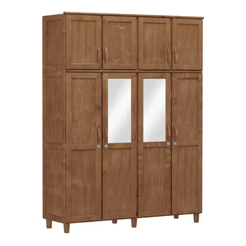 Ropero Placard 8 Puertas 3 Cajones Con Espejos 100% Madera en Madera natural - Roperos y placares, Uruguay | Muebles Express
