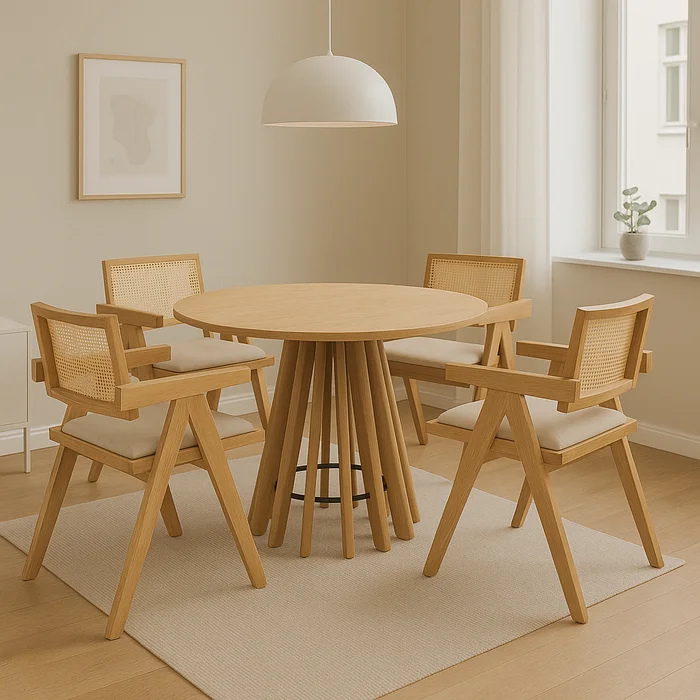 Juego de Comedor Mesa Redonda Pipa (Marrón Claro) 110cm + 4 Sillas Inari en Madera natural - Sillas, Uruguay | Berna home, vista 2