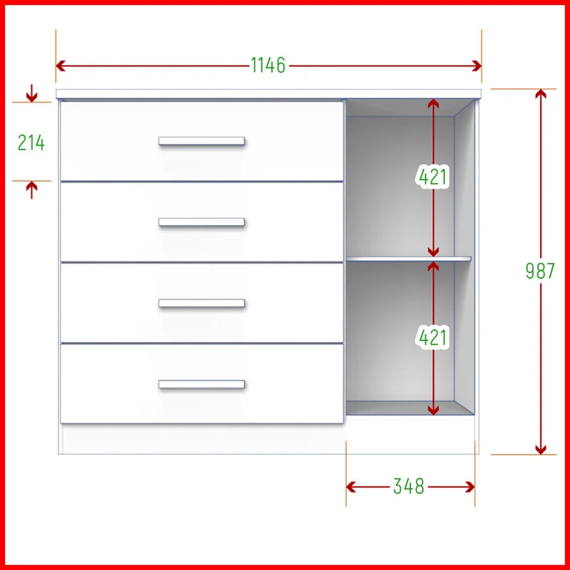 Comoda 4 cajones + puerta – Genova 10270104 - Cómodas, Uruguay | Punto Unión, vista 3