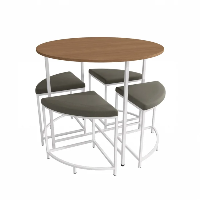 Mesa redonda 90 diámetro con 4 bancos canela y Blanco en Multicolor - Mesas de comedor, Uruguay | Champagne Home