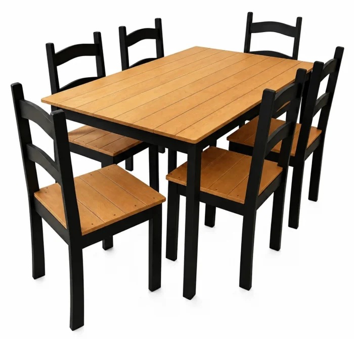 JUEGO DE COMEDOR MADERA 6 SILLAS JC2025 NEGRO en Negro - Mesas de comedor, Uruguay | Alfa Ventas