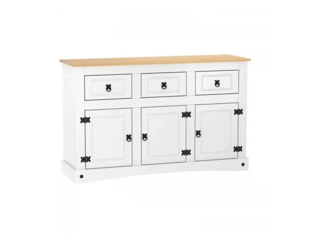 Aparador 3 puertas 3 cajones Cera/Blanco LINEA CORONA MADERA en Blanco - Comedor, Uruguay | Que Sal Muebleria