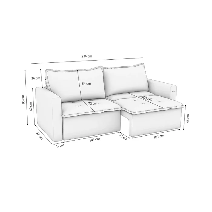 SOFA CAMA RETRACTIL/RECLINABLE TREVO 236CM en Gris - Sillones y sofás, Uruguay | Balton, vista 6