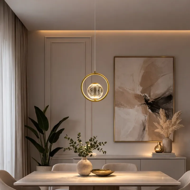 Colgante led esfera dorada y vidrio facetado en Amarillo - Lámparas colgantes, Uruguay | Iluminica