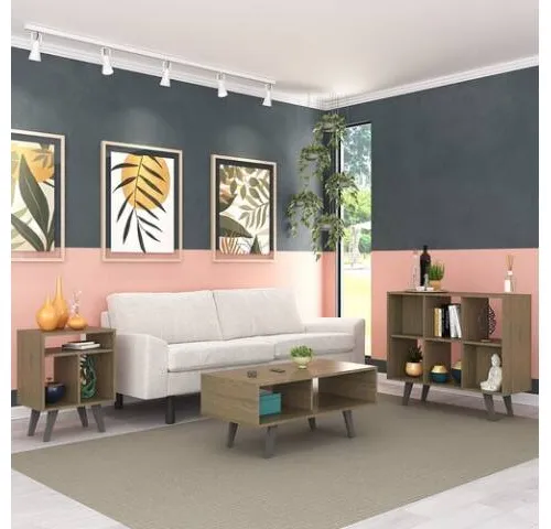Conjunto Sala Mesa ratona+auxiliares Nogal en Blanco - Mesas de living, Uruguay | Que Sal Muebleria