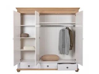 Ropero 3P,3C con espejo en madera maciza en Acabado: Pintura UV Washed White (Blanco lavado) - Escritorios, Uruguay | Quesal, vista 2