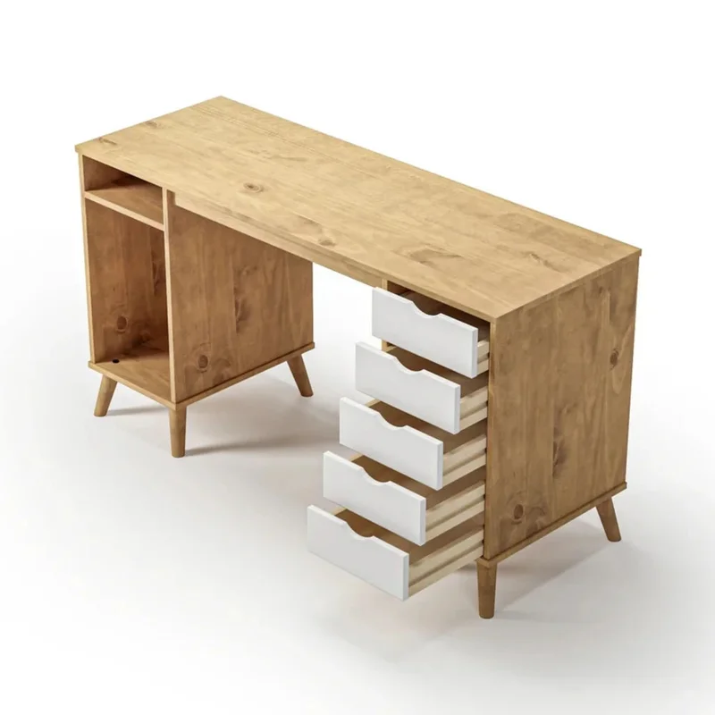 Escritorio 5 Cajones 2 Nichos - Linea Berlín - Blanco en Blanco - Escritorios, Uruguay | Ecowood, vista 4