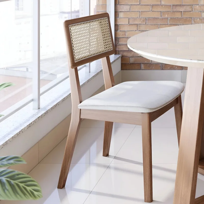 Silla de Comedor Classic Ratan - Línea Nevada - Lino Natural en Madera natural - Sillas, Uruguay | Ecowood, vista 4