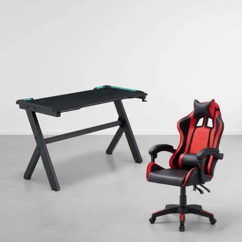 Silla + Escritorio Gamer Led en NEGRO/ROJO - Escritorios y sillas de escritorio, Uruguay | Divino