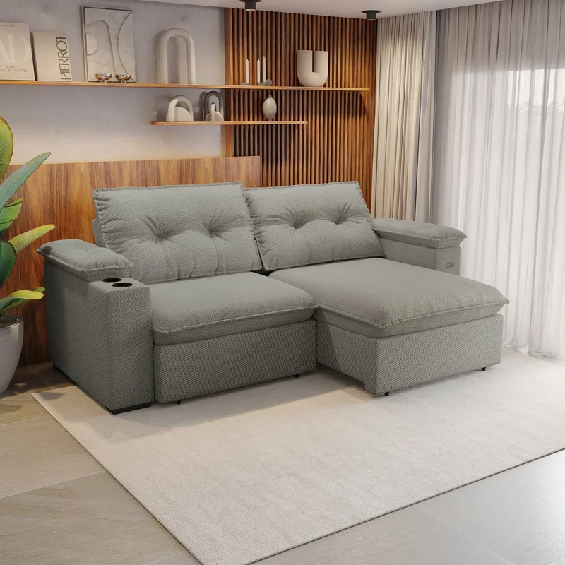Sofa Zandon 260CM - Retractil/Reclinable en Lino Arena A085 - Sillones y sofás, Uruguay | Balton, vista 30