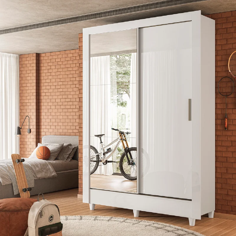 Ropero 2 Puertas Corredizas Con Espejo Y Patas Dormitorio en Blanco - Roperos y placares, Uruguay | Muebles Express, vista 3