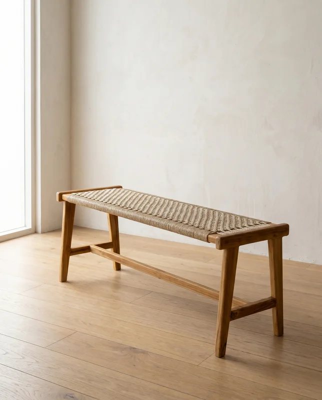 Banco de Teca y Telar Lapa | Casakos en Madera natural - Butacas, banquetas y puffs, Uruguay | Casakos, vista 3