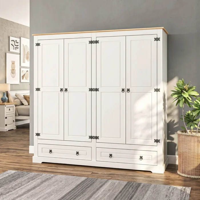 Ropero 4 puertas 2 Cajones Madera - Linea mexicana - Blanco en Blanco - Roperos y placares, Uruguay | Rústico Hogar