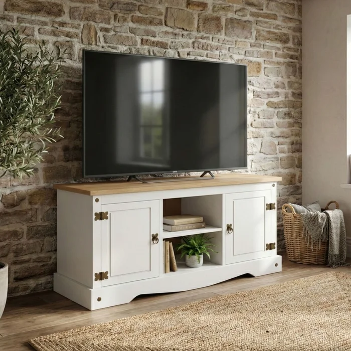 Rack para TV - 2 Puertas - Línea Mexicana en Blanco - Muebles para TV, Uruguay | Rústico Hogar