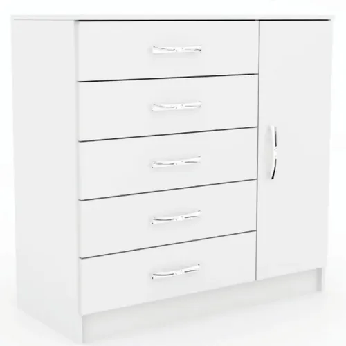 Comodas Cajoneras 5 cajones,1 puerta,Dormitorio Blanco 151 - Cómodas, Uruguay | Muebles Express