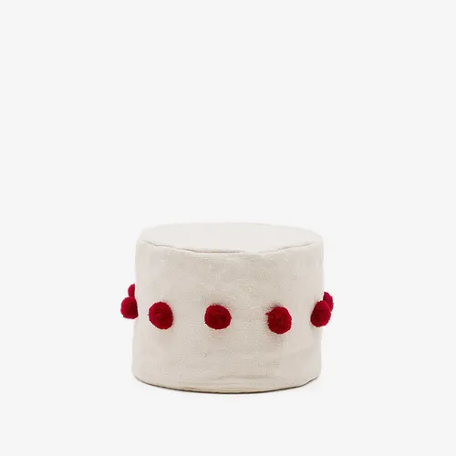 Puf Manua de algodón beige con borlas - rojo Ø 40 cm en Multicolor - Butacas, banquetas y puffs, Uruguay | Kavehome