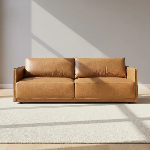 Sillón 3 Cuerpos Cuero-100-natural Marron Romeo Camel en Beige - Sillones y sofás, Uruguay | Divino