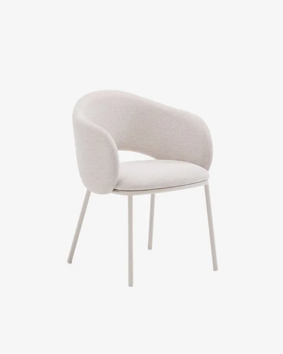 Silla Maina de chenilla beige y patas de acero con acabado beige FSC Mix Credit en Beige - Sillas, Uruguay | Kavehome
