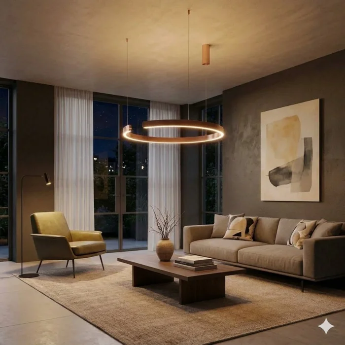 Luminaria de susp. Led circular con corte, 40W Dimerizable, 60cm - COBRE en Naranja - Lámparas colgantes, Uruguay | Iluminica