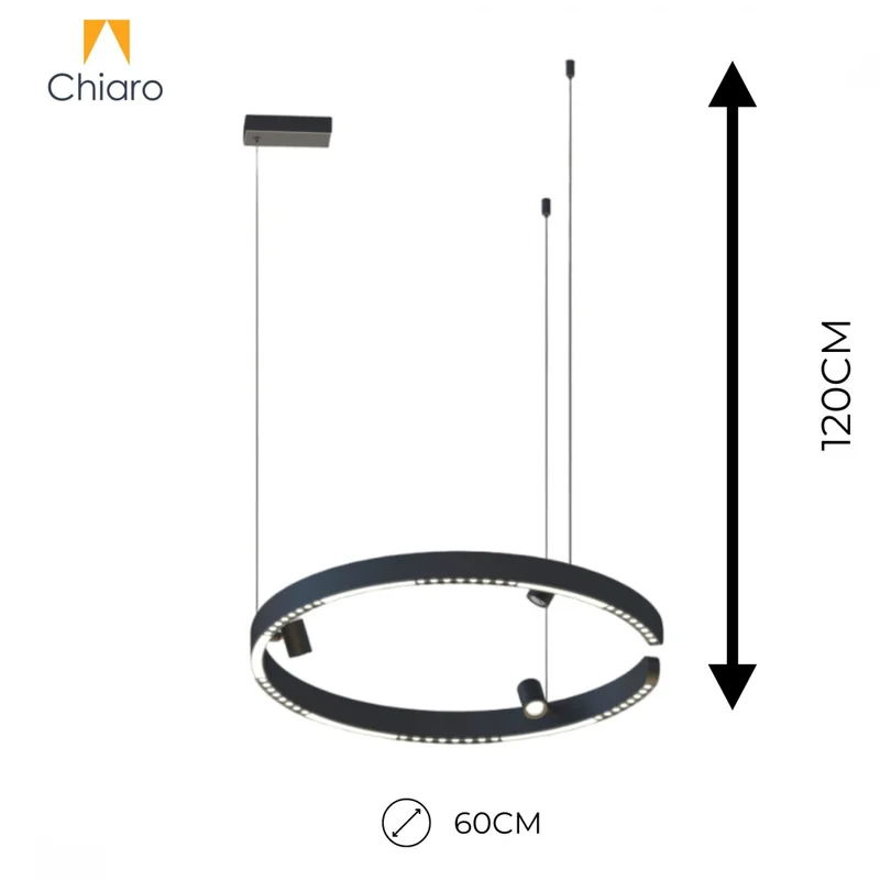 Colgante Led circular anillo suspendido y spots 40W Dimerizable en Negro - Lámparas colgantes, Uruguay | Iluminica, vista 3