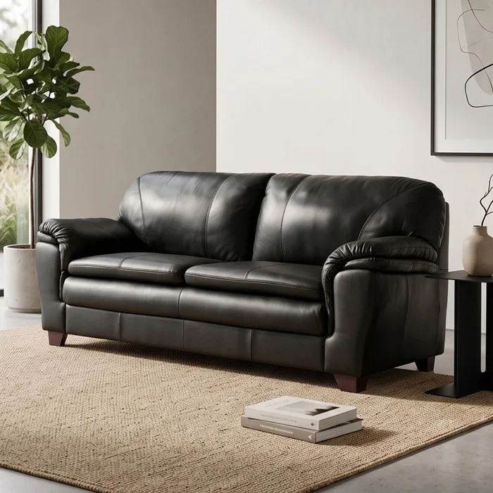 Sillón 100% Cuero - 3 Cuerpos - Monza - Negro en Negro - Sillones y sofás, Uruguay | Rústico Hogar