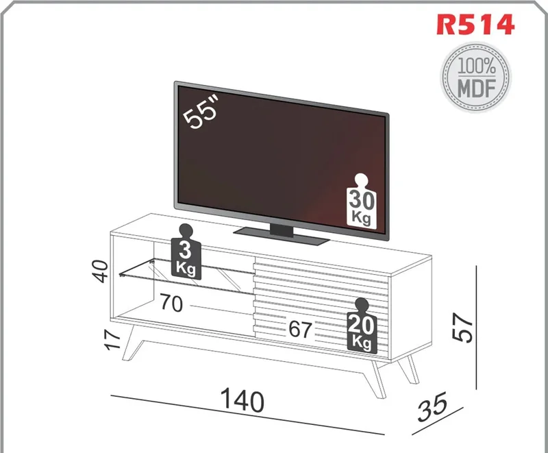 RACK BRISA 140CM - 100% MDF en Blanco - Muebles para TV, Uruguay | Balton, vista 3