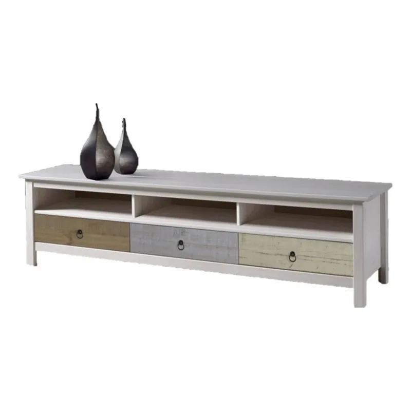 Rack 3 cajones Linea Flora - Blanco en Blanco - Muebles para TV, Uruguay | Nario Hogar