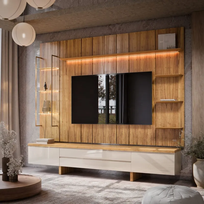 Rack de TV SUD 2.6 - Linea Manhattan - Off White / Cinamomo en Focus Mari Slim - Muebles para TV, Uruguay | Rústico Hogar