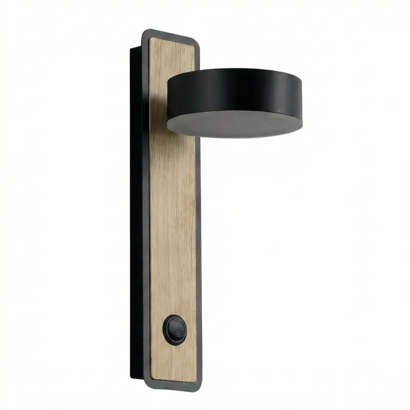 Aplique de Pared Nordic Beam en Negro y Madera Clara - Iluminación, Uruguay | La Perla