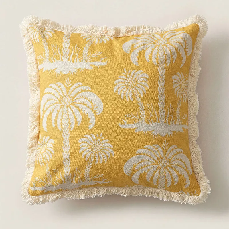 Almohadón Tropical Flecos en Amarillo - Textiles, Uruguay | Cabana