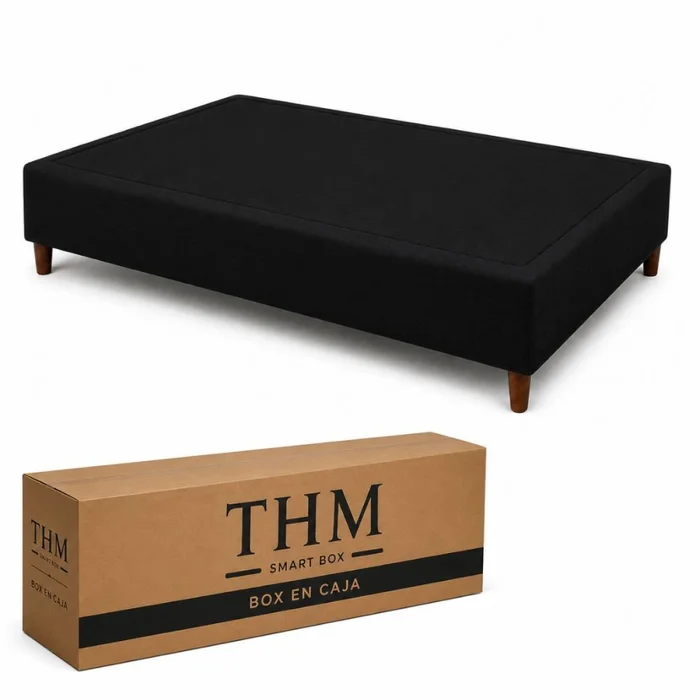 Cama SmartBox HAMPTONS Plaza Y Media 110x190 cm - Negro en Negro - Dormitorio, Uruguay | La Cueva Muebles, vista 3