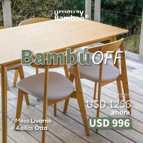 Mesa Livorno + 4 sillas Otta en Madera natural - Muebles, Uruguay | Uruguay Bamboo