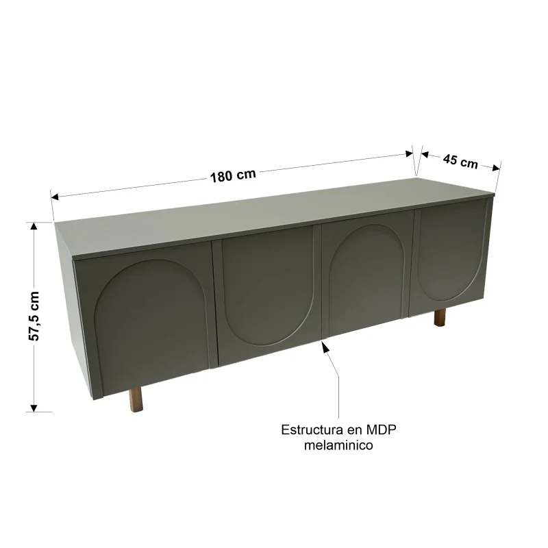 Rack Arco 180 cm – Verde en Madera natural - Muebles para TV, Uruguay | Berna Home, vista 8