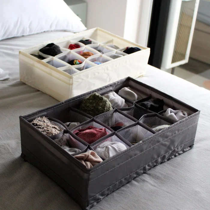 Caja de almacenamiento de tela plegable con divisiones Gris en Gris - Canastos, Uruguay | Buho Store, vista 2