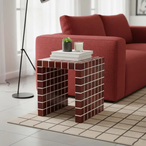 Mesa Lateral Ceramica Rojo Ilios Bordeaux en Rojo - Mesas de living, Uruguay | Divino