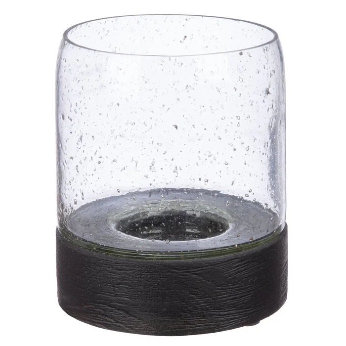 FAROL DE MADERA MANGO D12x15CM MARRON TRANSPARENTE en Negro - Velas y Portavelas, Uruguay | Decohogar