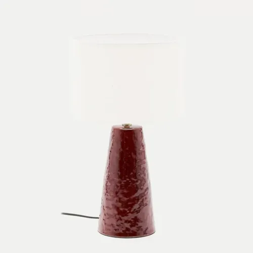 Lámpara de mesa Drava de cerámica granate y pantalla de algodón en Blanco - Lámparas de mesa, Uruguay | Kavehome