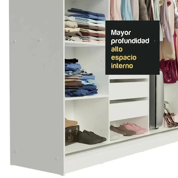 Ropero Placard Matrimonial Austin 4 Puertas Corredizas 215cm en Blanco - Roperos y placares, Uruguay | Balton, vista 31