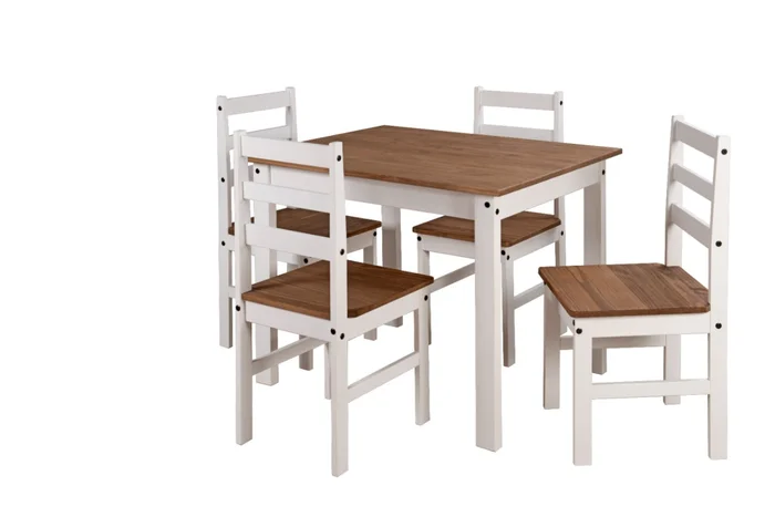 JUEGO DE COMEDOR 4 SILLAS PINO BLANCO 100X80 en Blanco - Mesas de comedor, Uruguay | Alfa Ventas, vista 2