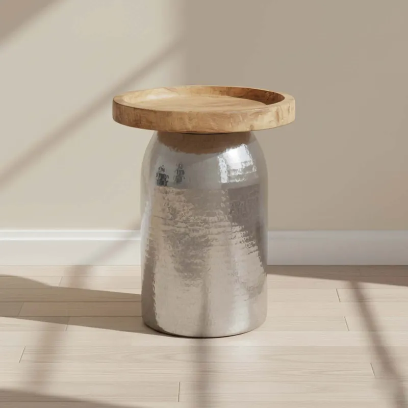 Mesa Lateral Small Madera-y-aluminio Gris Silver Plata en Gris - Mesas de living, Uruguay | Divino