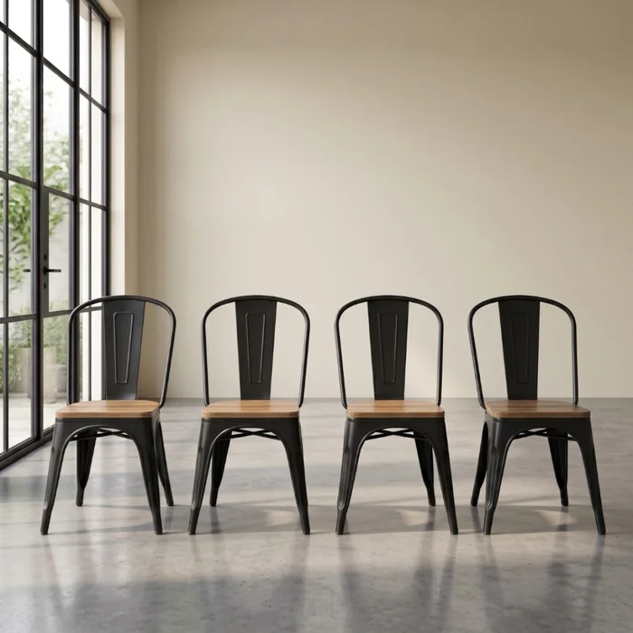 Silla Tolix Pack 4 unidades Metálica Asiento En Madera - Negro en Negro - Sillas, Uruguay | Rústico Hogar, vista 3